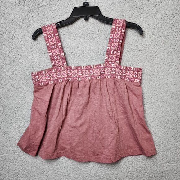 LUCKY BRAND Women's NORDSTROM Embroidered Swingy Wide Strap Rose Cropped Tank - Picture 2 of 10